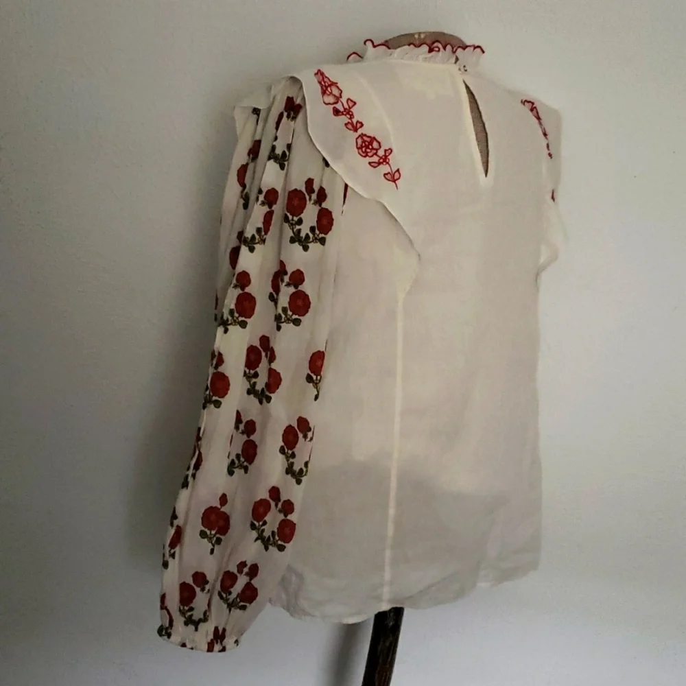CAROLINA K. Floral design eyelet embroidered ruffled blouse Sz S - Picture 5 of 7